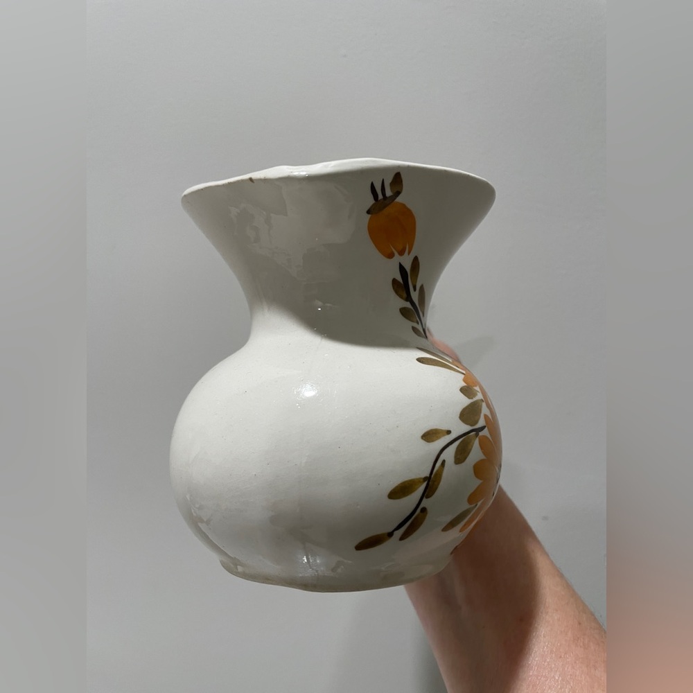 Vintage Handmade White Ceramic Creamer with Orange Floral Design - RARE! - Picture 3 of 9